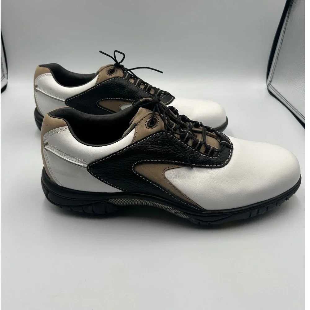 FootJoy Contour Series Mens 11 N White Black‎ Tan Leather Golf Shoes 54174